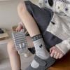 Female Spring and Autumn Trend Striped Hemp Letter Cartoon Cloth Logo Double Collar Flanged Wool Tube Pile Socks