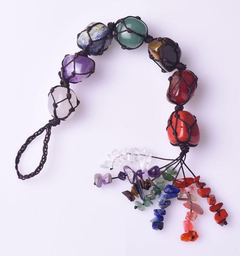 7 Chakra Crystal Car Hanging Ornament Natural Tumbled Gemstone Macrame Healing Tassel Feng Shui Good Luck Car Charm