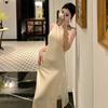 French Temperament Satin Design Slant Shoulder Backless Dress Birthday Party Dress Dress Women
