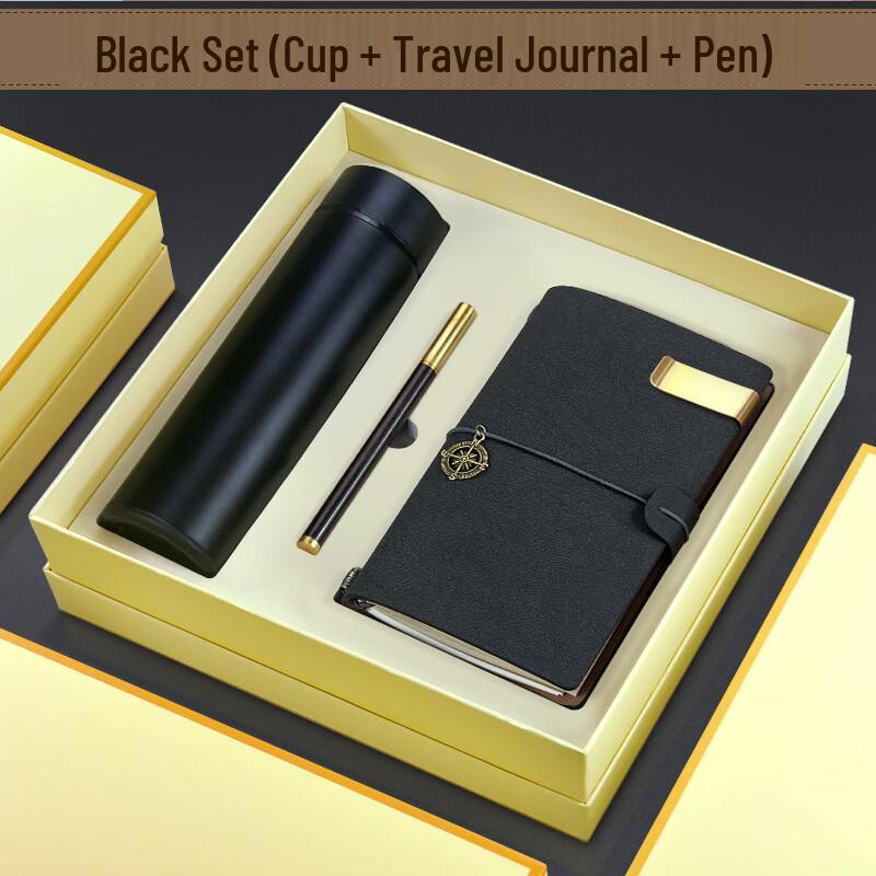 Shengbei Black Thermos & Stationery Gift Set