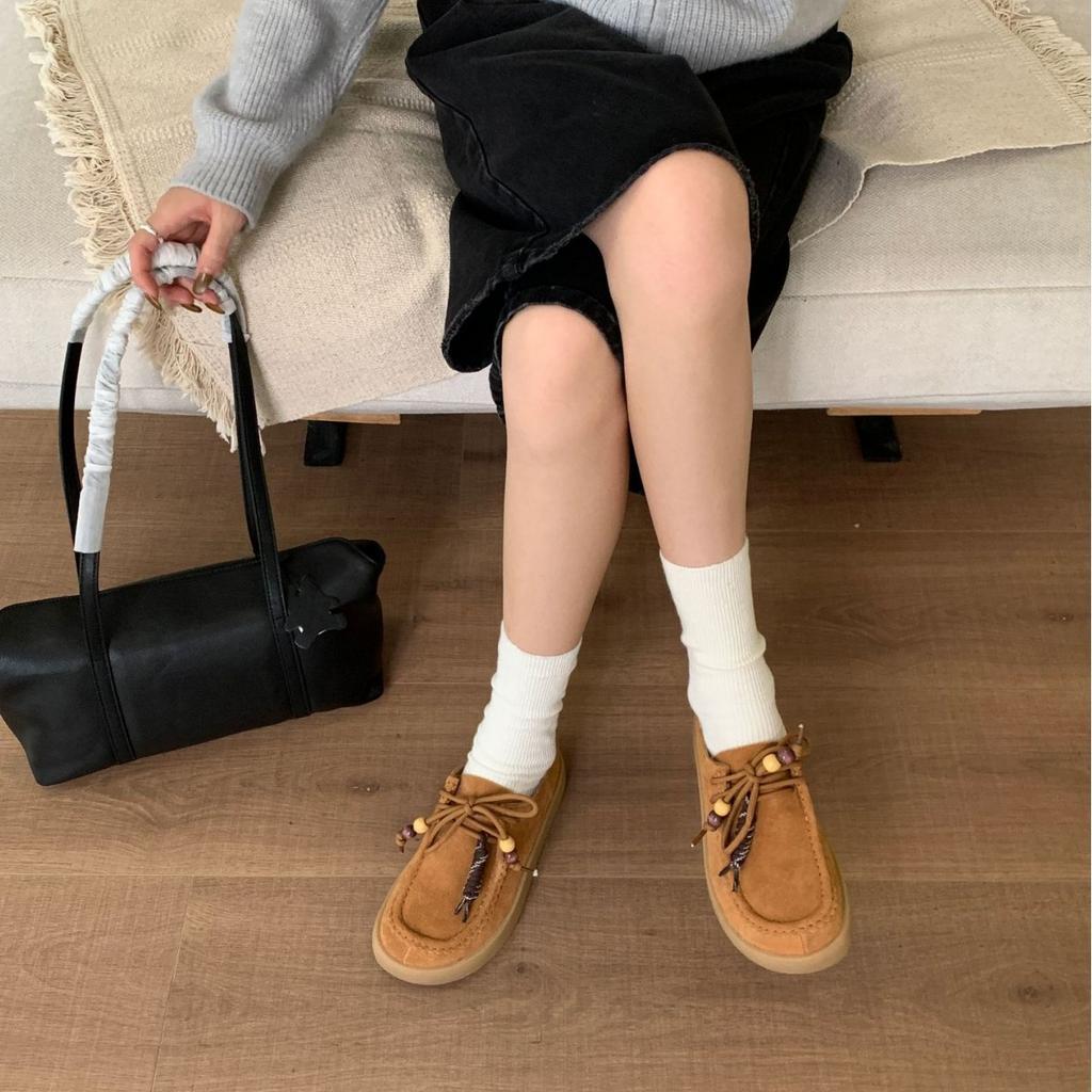 2025 new round head flat bottom Doudou word with soft bottom inner slope heel commuter work versatile women's shoes