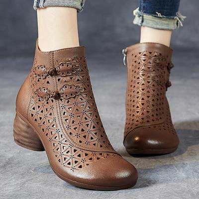 Fashion GKTINOO Handmade Women Boots Breathable Hollow Out Thick Heels Soft Ankle Boots For Women Genuine Leather Summer Casual Shoes