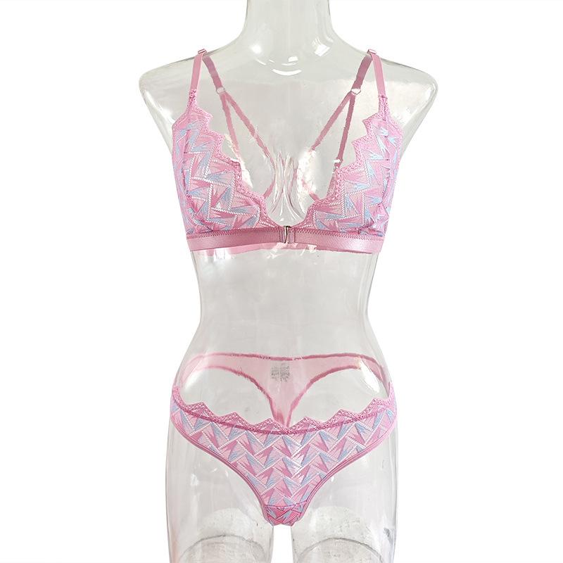 

Sexy underwear embroidery multi-color steel rimless suspender underwear women s two-piece set three-point package L [no steel rims and no breast pads]
