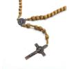 Catholic Cross Rosary Necklace, Natural Wood Prayer Beads With Medal Cross( Light Brown)/yy