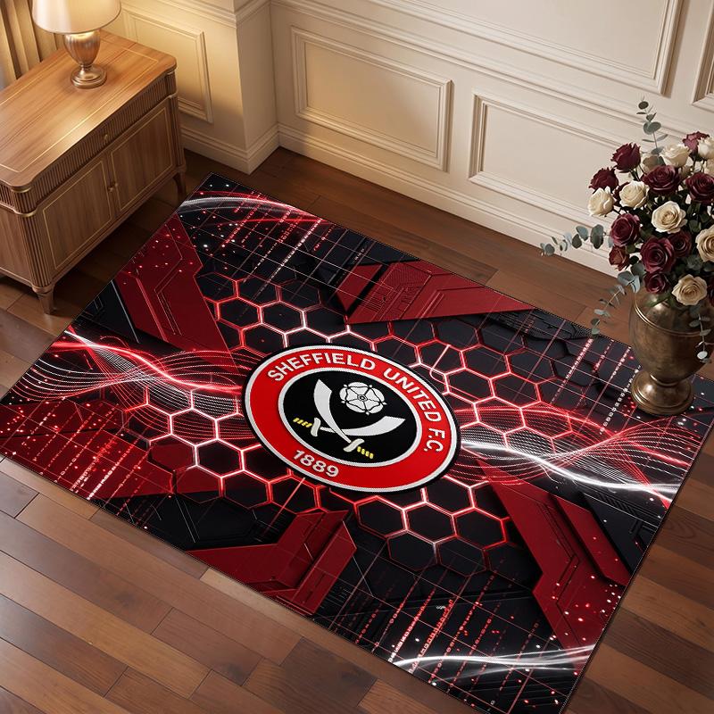 Sheffield United Football Print Crystal Velvet Rug, Comfortable Water Absorbent Non Slip Indoor Floor Carpet