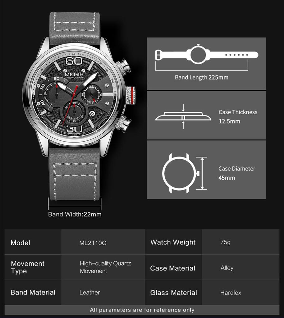 MEGIR Fashion Men Watches Luxury Brand Sports Quartz Chronograph Waterproof Man Business Wristwatch 24-hour Reloj Hombre 2110