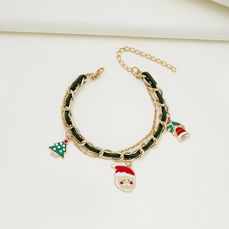 European & American Christmas Bracelet with Tree, Snowman, Candy Cane Pendants and Multi-Layer Chains - Hand Jewelry for Women