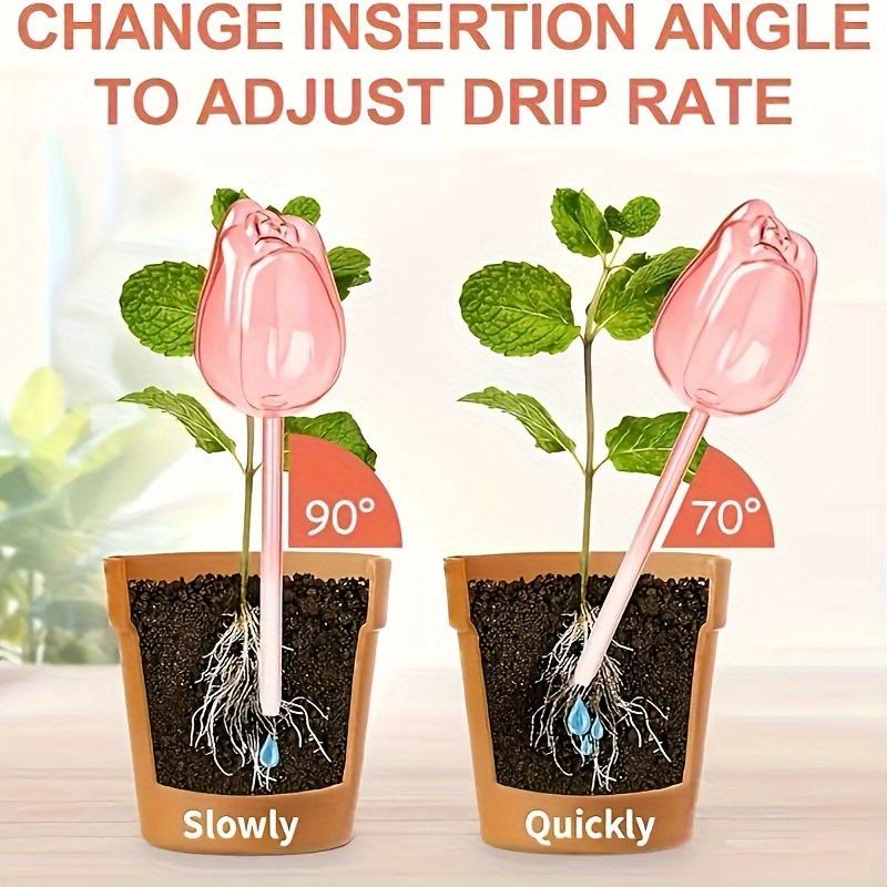 8 Pcs Pink Tulip Plastic Watering Globes, Narrow Neck Slow Drip Self Watering for Indoor Outdoor Potted Plants and Hanging Baskets