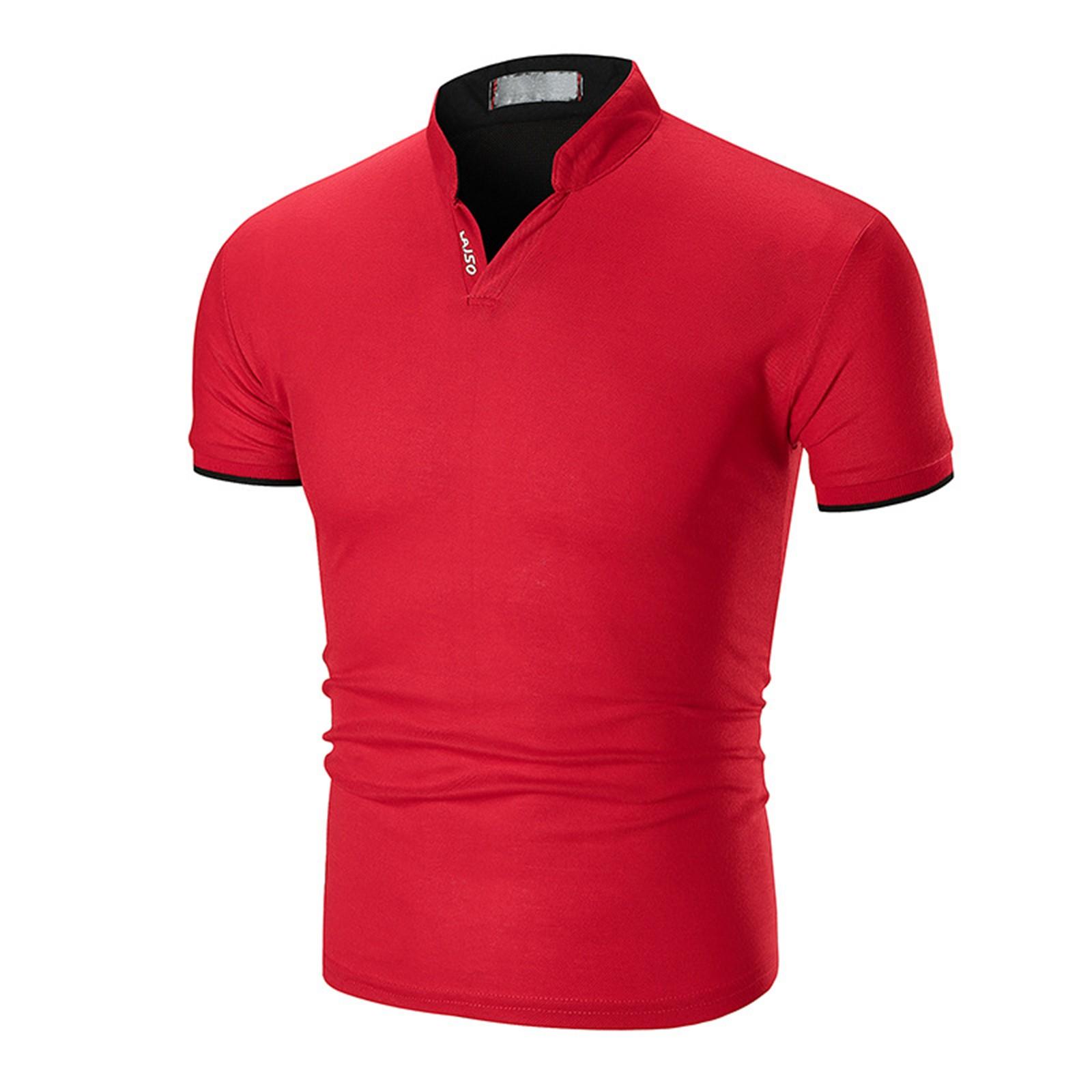 

Men s Summer Casual Slim Fit Solid Color Cuff Stand Collar Half Collar Shirt Top Clothes L