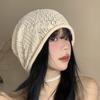 Knitted hollow stack hat female face small bag head cold hat Korean version versatile big head circumference loose hat
