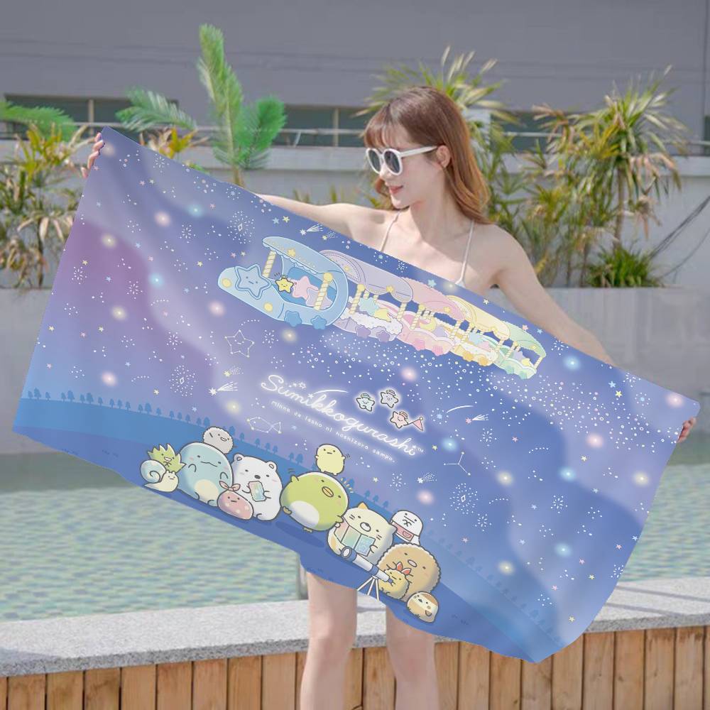 Cartoon Pink Sumikko Gurashi Microfiber Blanket Quick Drying Beach Towels Oversized Printing Super Absorbent Pool Towel Blanket