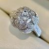 Luxury Jewelry 925 Silver Large Round Cut White Topaz CZ Diamond Couple Rings Women Wedding Bridal Ring Set