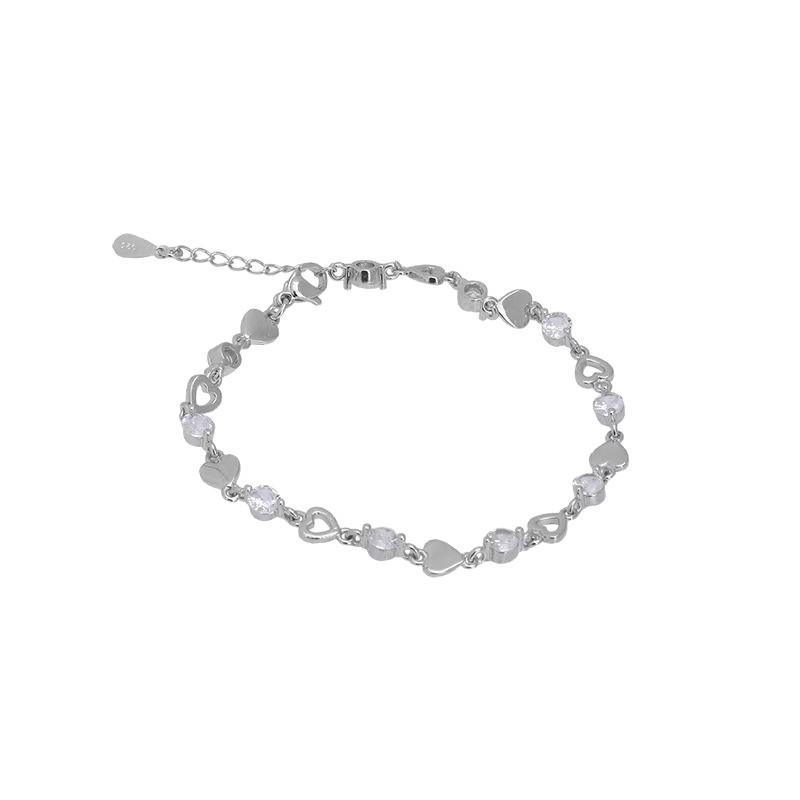 Sweet Cool Heart Rhinestone Bracelet for Girls, Ins Design Hand Jewelry, Gift for Best Friend or Girlfriend, Japanese and Korean Fresh Style Bracelet