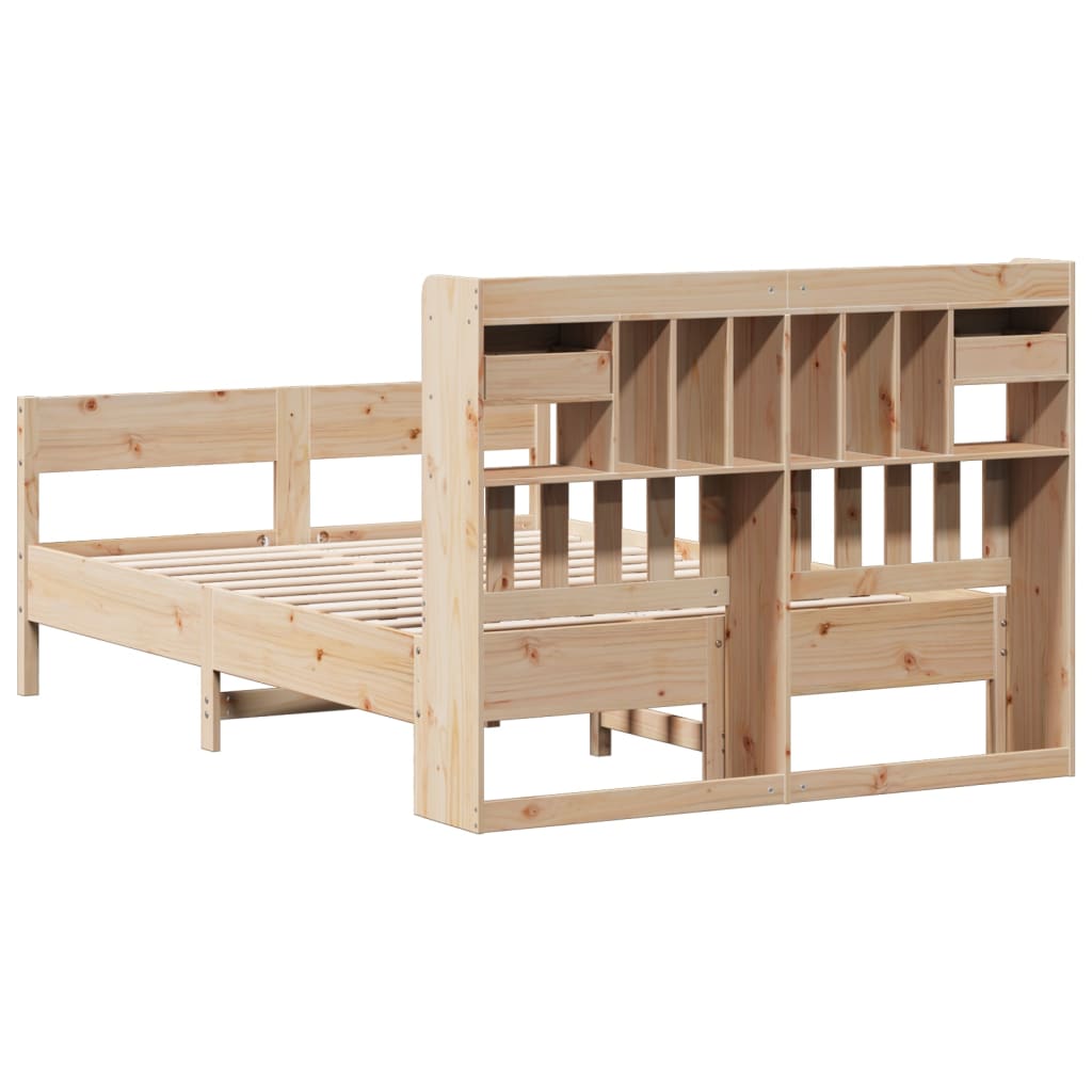 Solid Wood Bed with Shelf Without Mattress 135 x 190 cm Pine