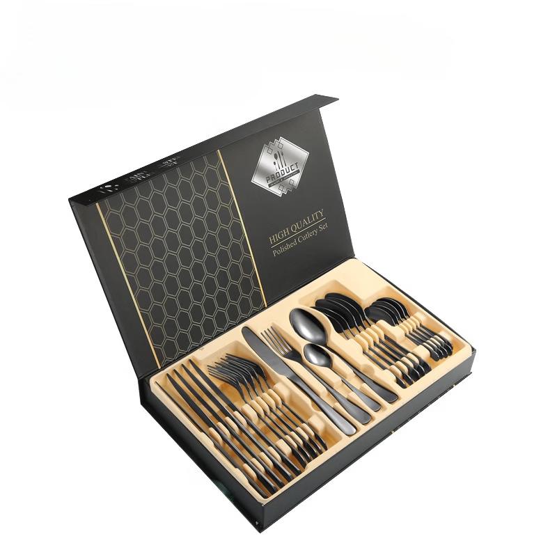Xihuo 24-Piece Black Bamboo Cutlery Set