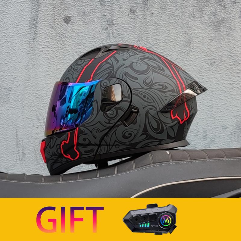 ORZ Motorcycle Helmet Modular Flip Helmet Dual Lens Full Helmet Comes with Bluetooth Earphones Model 103