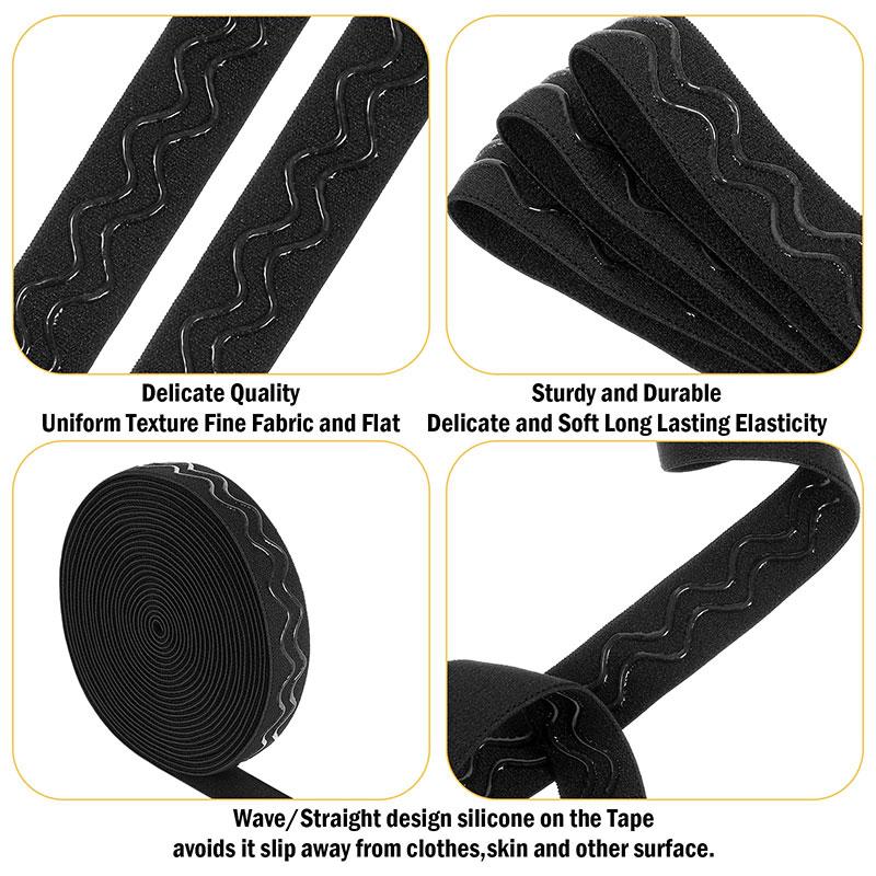 2/5Meters Black Elastic Bands Silicone Non-slip Bra Rubber Tape For Belt Garment Wave Ribbon DIY Clothes Sewing Accessories