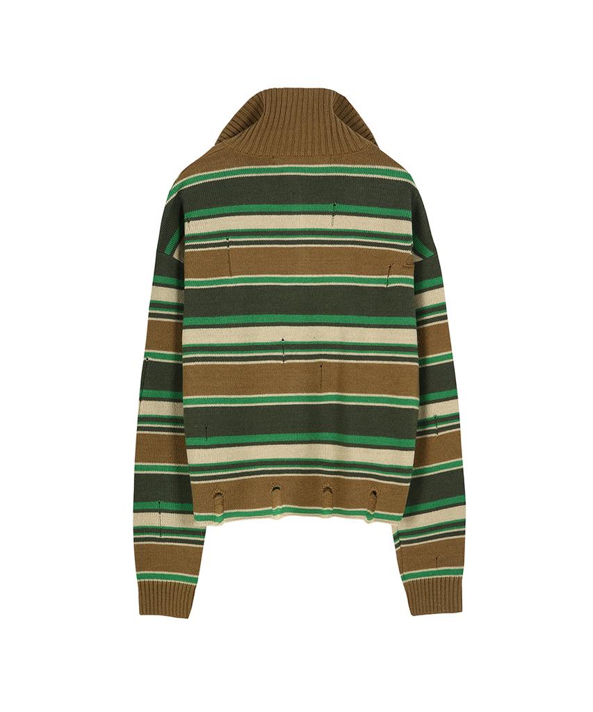 ADSB ANDERSSON BELL Double Layered Stripe Half Zip-Up Sweater Atb1451M(Beige/Brown)