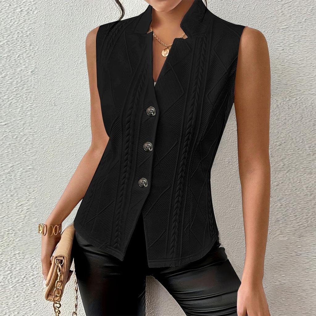 Kadın Modası Düz Renk İş Seyahati Düğmeli Yelek Yelek Üst