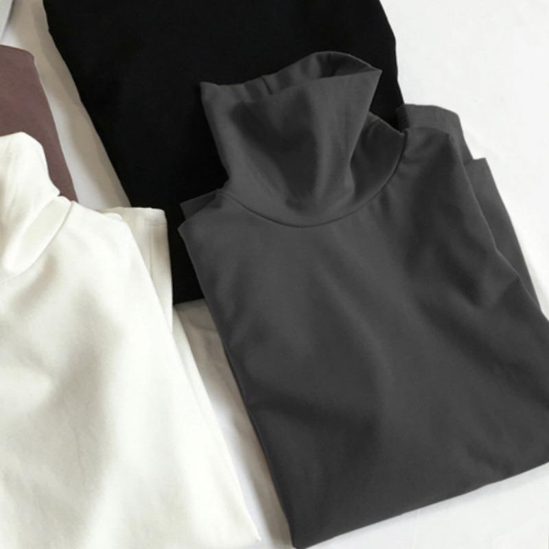 Women's Long Sleeved T-shirt with High Collar Velvet Base