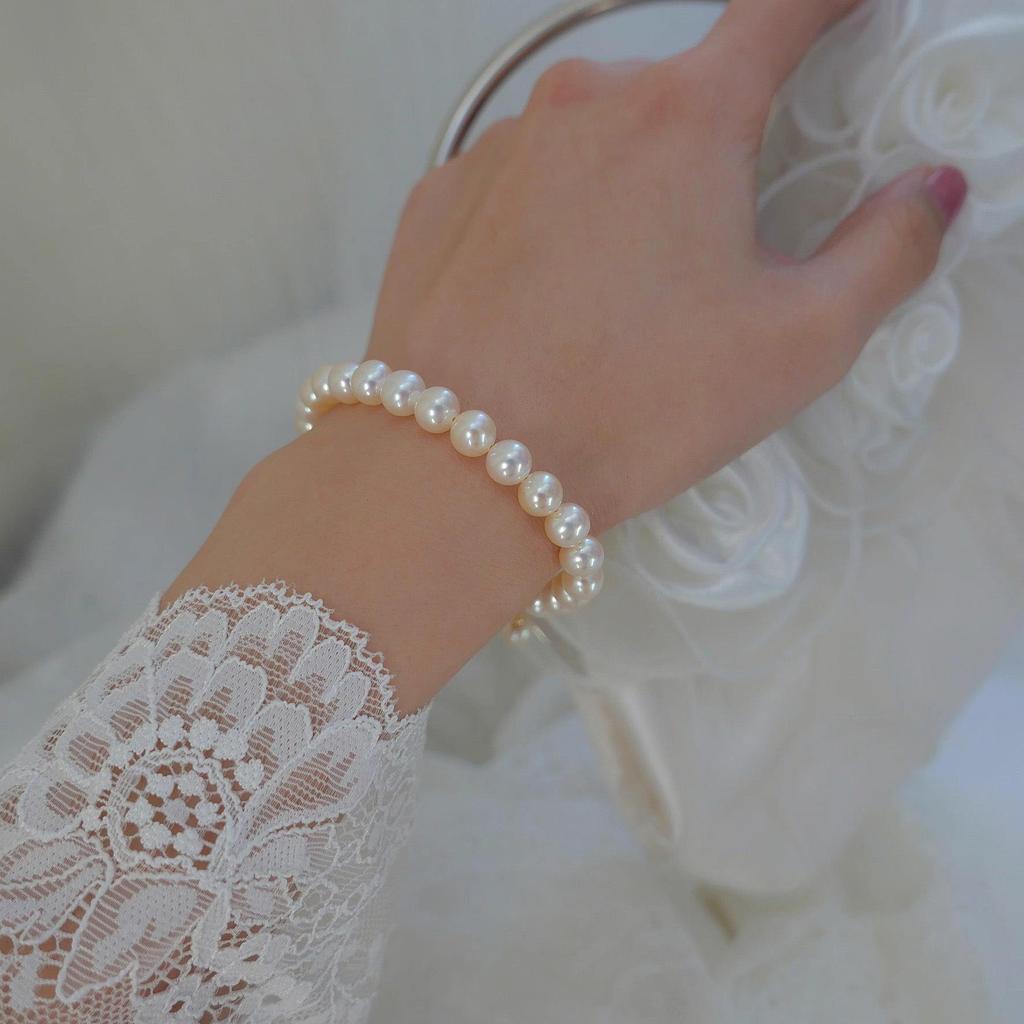 2025 New 6-7mm Near Round Freshwater Pearl Bracelet with 18k Gold-Plated Copper - Light Luxury, Simple & Versatile Style