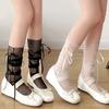1/2Pairs Japanese See Through Mesh Middle Tube Socks For Women Girl Fairycore Ribbon Bowknot Loose Slouch Calf Socks