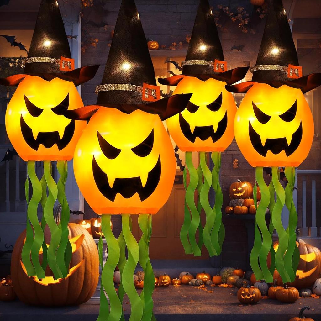 Outdoor Hanging Pumpkin Witch Hat LED Light Halloween Decor 3 Mode Glow Garden Yard Party Decorations Weatherproof Festive