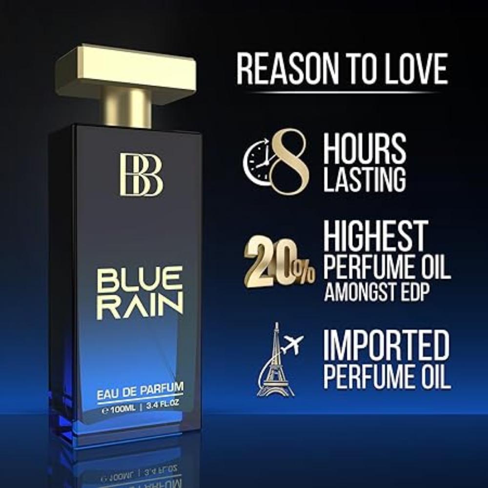 Bergamot Beaute Blue Rain Eau De Parfum | Best Perfume for Men with Aquatic and Musk for All Occasions | Long Lasting Premium Fragrance for Man, 100ml