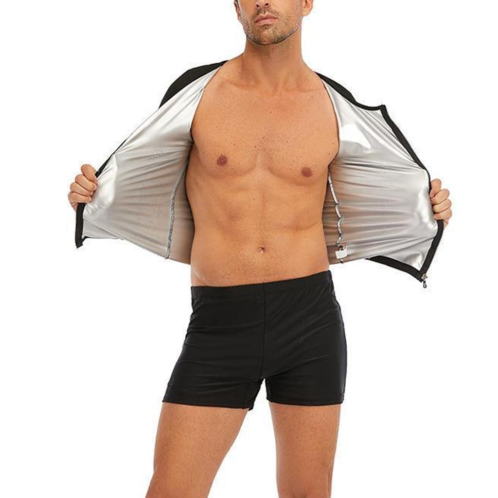 Traje de Sauna Sudadera para Hombre Camisetas de Manga Corta Adelgazante Top Térmico con Cremallera Camisa de Entrenamiento Moldeador Corporal para Hombre Ropa Moldeadora