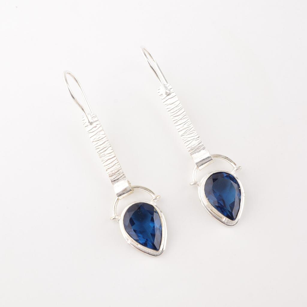 London Blue Topaz Gemstone 925 Sterling Silver Jewelry Handmade Earrings 2.3" EE-166-11