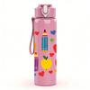 1PC Heart Pencil Fruit Layout 750ml Color Plastic Sports Water Bottle Leakproof Flip Straw Lid For Sports Office Home Use