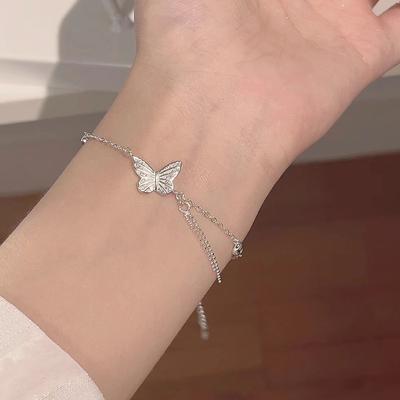 Pure sølv S925 sølv rund perle kjede armbånd, super fe pastoral stil, søtt temperament, zirkon innlagt sommerfugl dusk armbånd for kvinner