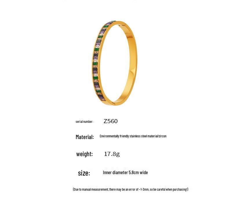 European & American Colored Zircon Bracelet - 18K Gold-Plated Stainless Steel with Unique Design & Luxury Buckle