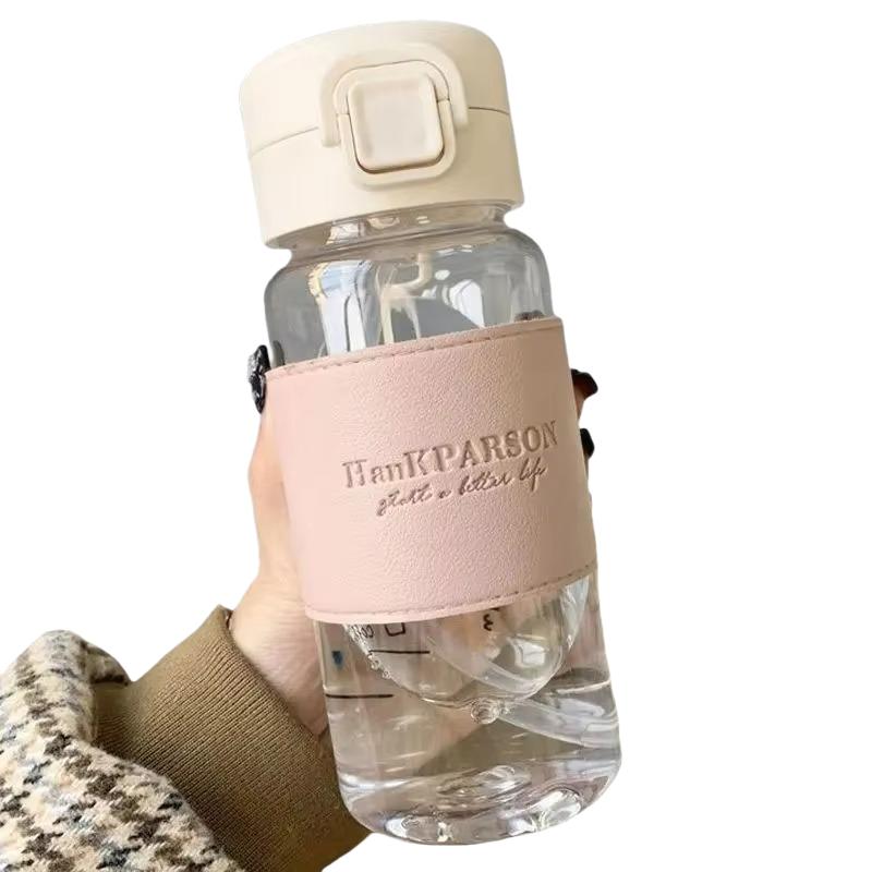 500ml Portable Cute Water Bottle with Straw Pop-Up Cover Leak-Proof Drinkware for School Kids Plastic Drinking Bottle