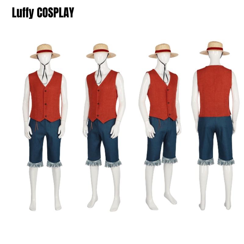 Authentic One Piece Luffy Costume Pirate King Cosplay Outfit For Halloween