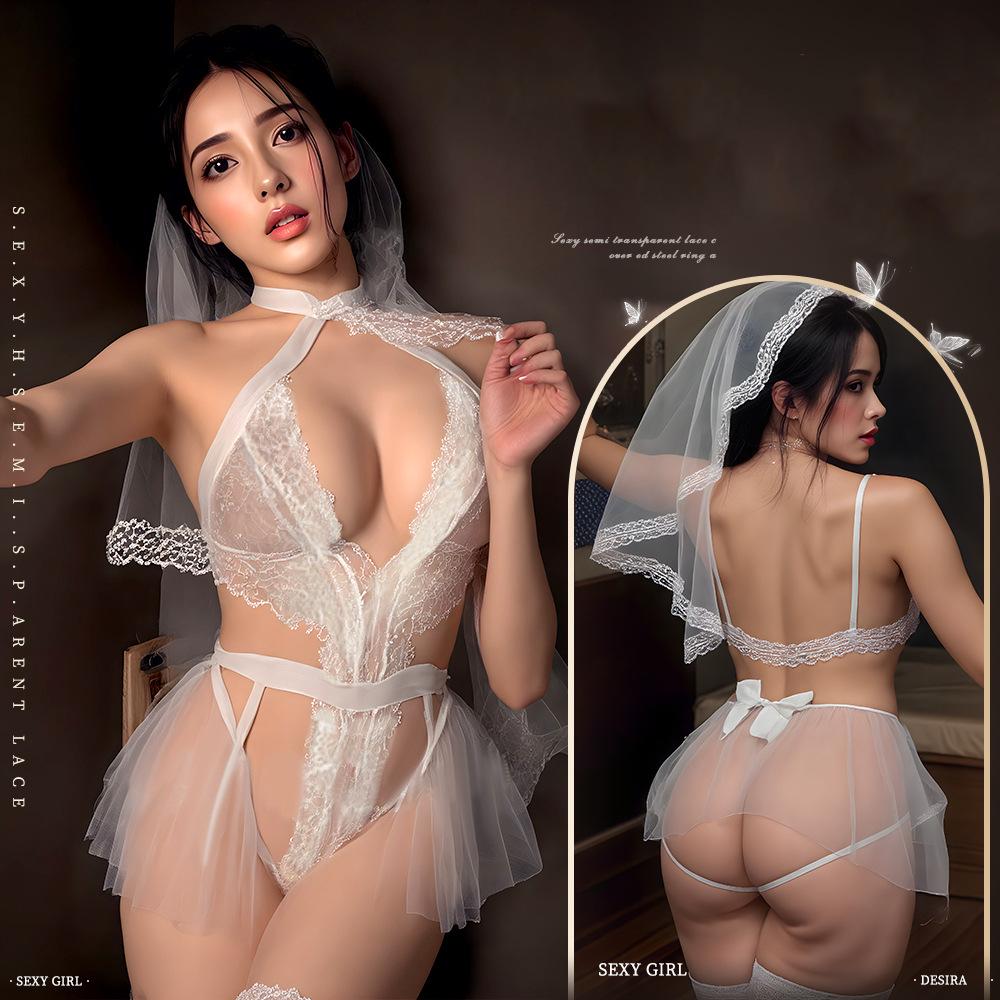 Damen Sexy Dessous Süße Braut Rollenspiel Outfits Porn Cosplay Hochzeitskleid Schrittloser Body Erotische Babydoll Kostüm Sets