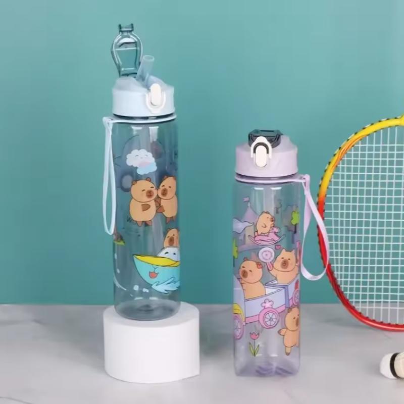 750ML Kids Water Sippy Cup Creative Cartoon Cup with Straws Leakproof Water Bottle Outdoor Portable Children's Plastic Water Cup
