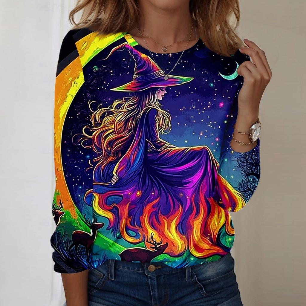 Women's Halloween Printed Round-neck Loose Long-sleeved Top