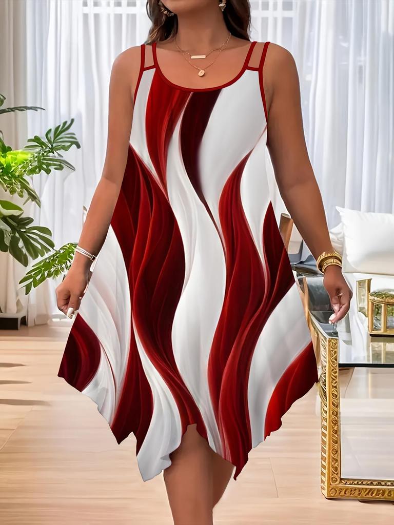 2025 Plus Size Summer Dress: European & American Style with Double Straps and Random Print