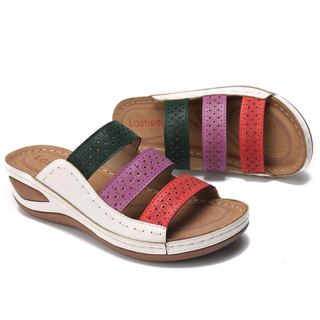 

Новые летние женские босоножки на танкетке, ортопедические сандалии премиум-класса с открытым носком, винтажная нескользящая кожаная повседневная женская обувь на платформе в стиле ретро 43