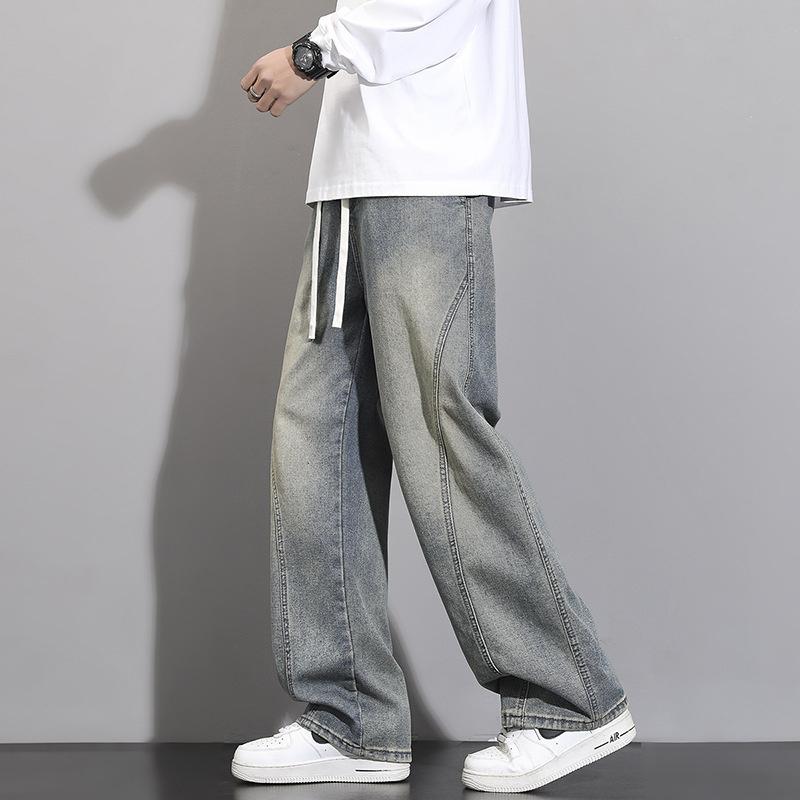 Spring and Summer Men's Wide-leg Jeans 2026 New Slim Straight Wide-leg Youth Curved Pants Trendy