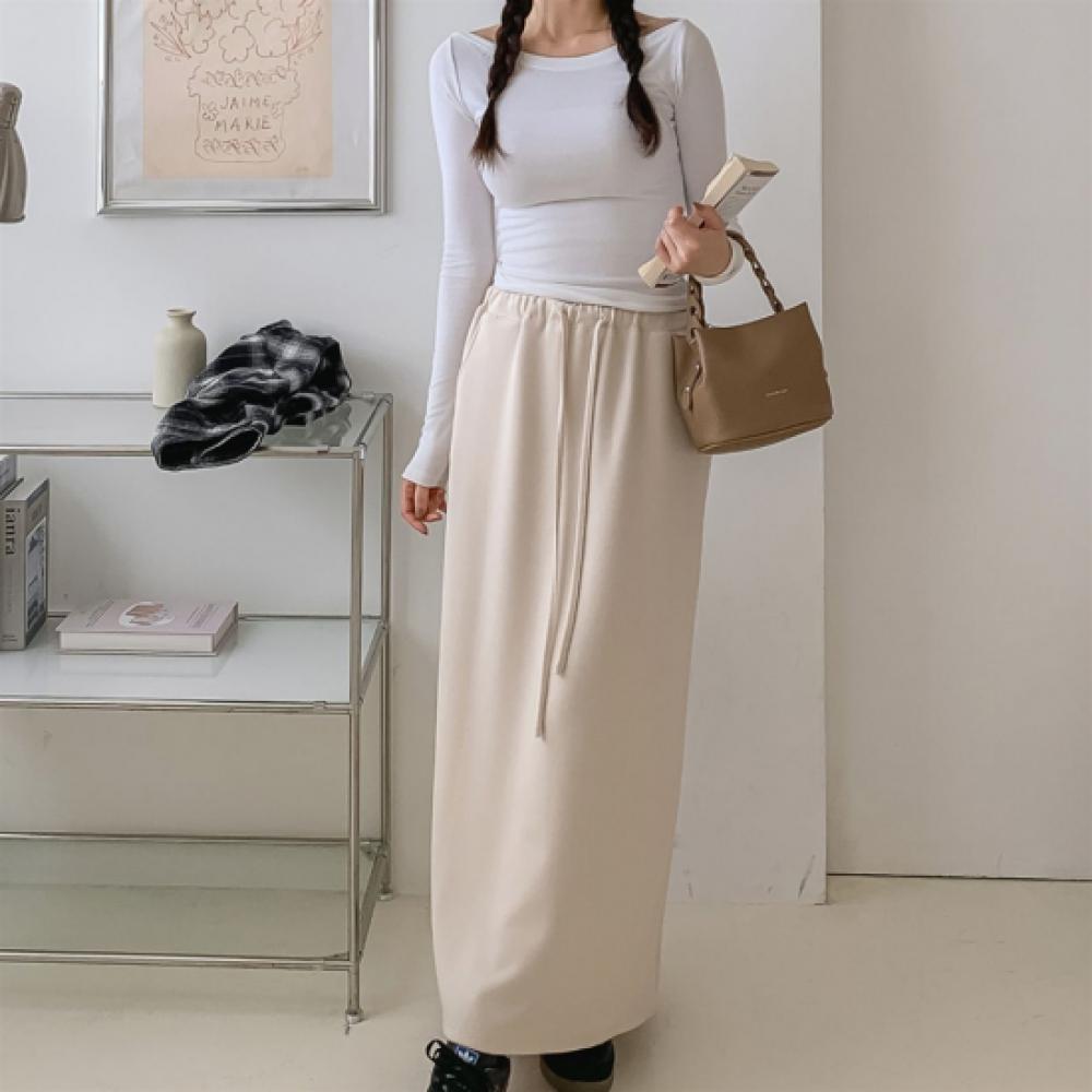 New ArrivAls Open Run Women A Line Long Skirt Autumn seAson Side Slit drAwstring
