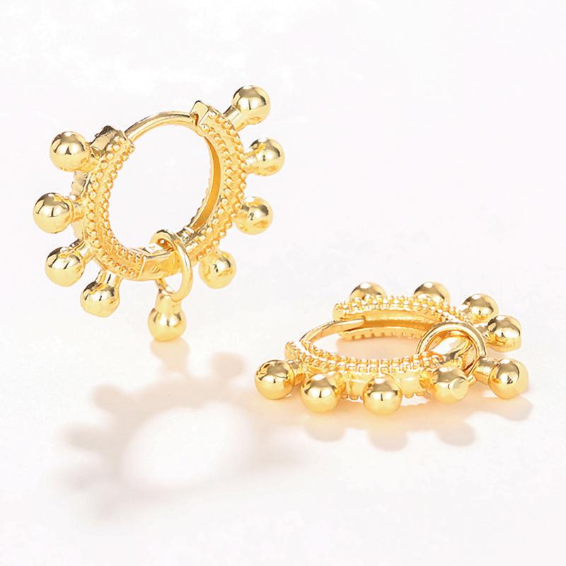 Gold Plated Beaded Small Huggie Hoop Earrings Multi Ball Dangle Open Loop Earrings Women Minimalist Daily Fashion Jewelry Gift