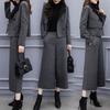 Women's Autumn and Winter Two-piece Pants Herringbone Woolen Coat Wide-leg Pants Casual Fashion Suit Women