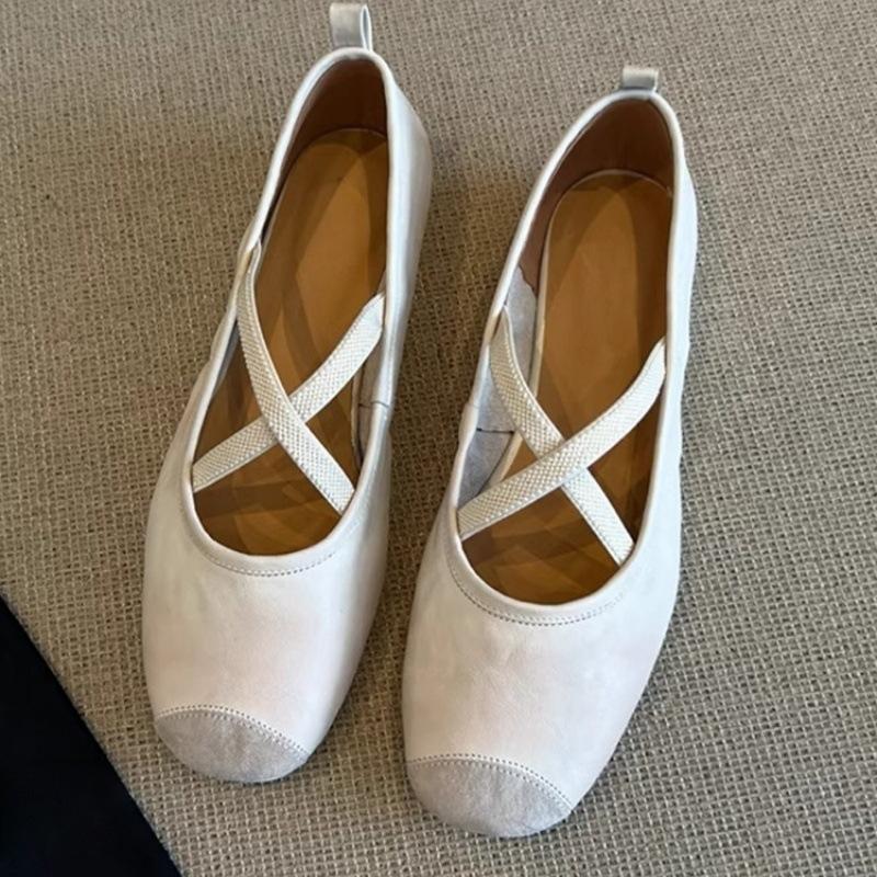 Super soft lambskin~ Retro French single shoes women's flat ballet shoes shallow mouth evening shoes cross belt Mary Jane shoes