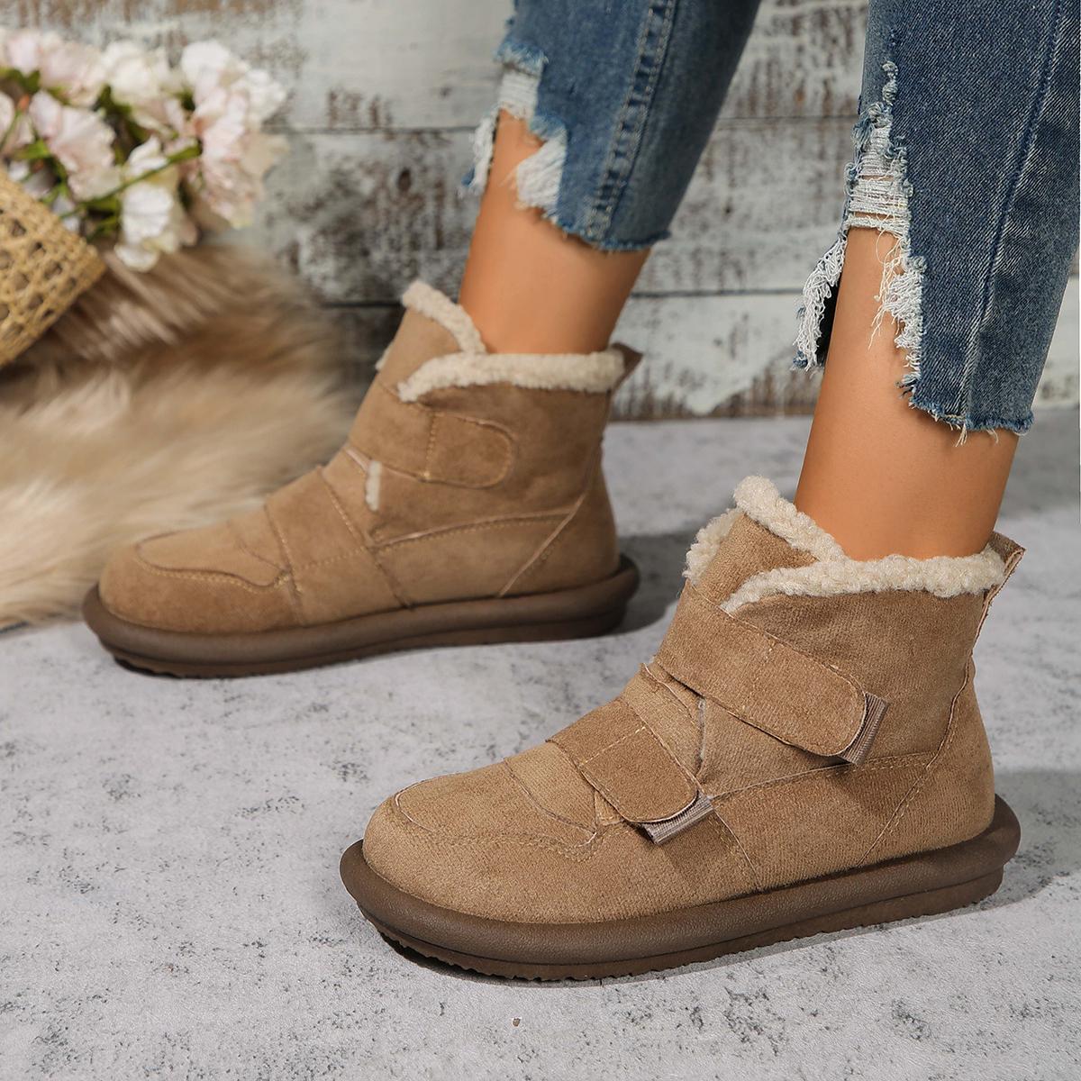 

Модные утолщенные меховые и плюшевые модные, теплые и толстые подошвы зимние сапоги для женщин, 2024 новые зимние повседневные нескользящие хлопковые туфли 39 верблюд