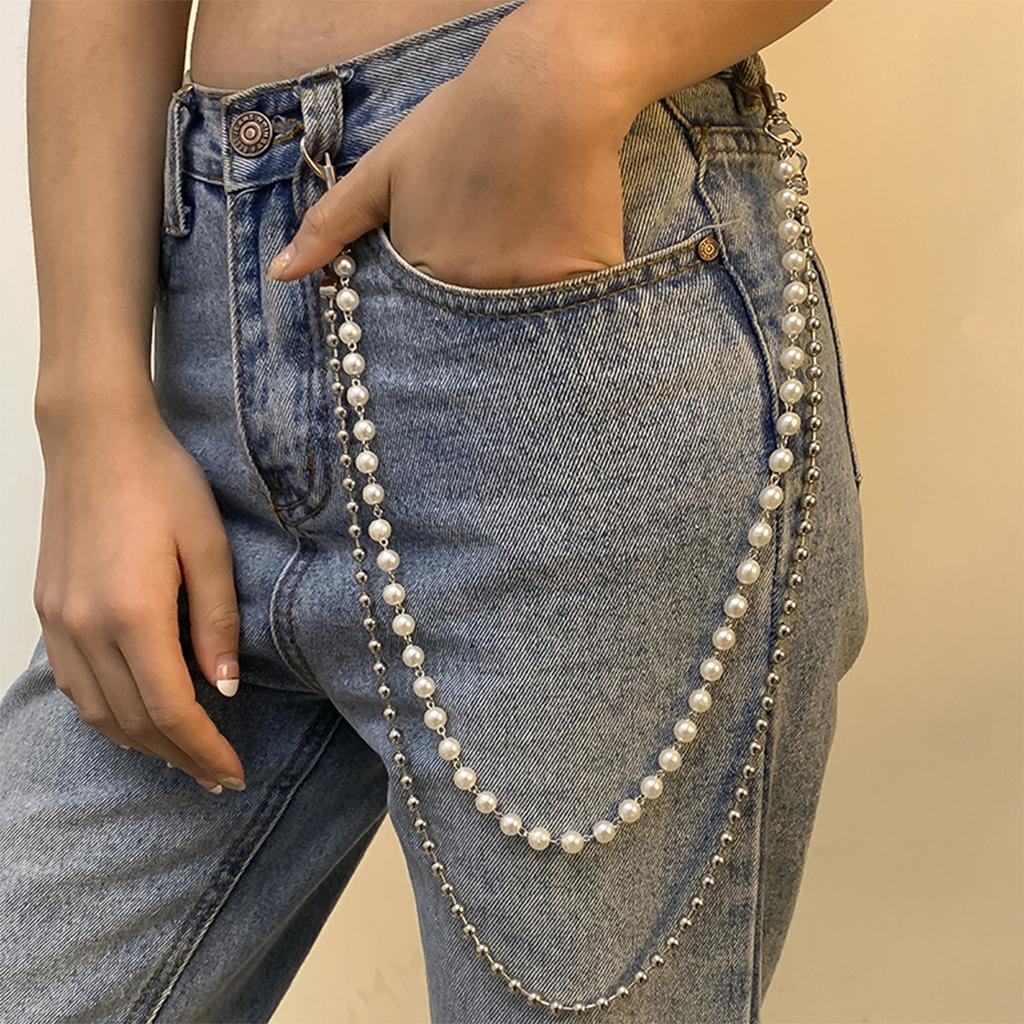Simple Waist Chain For Women Temperament Pearl Beaded U-Shaped Waist Chain Hip Hop Rock Personality Jeans Chain Accessories
