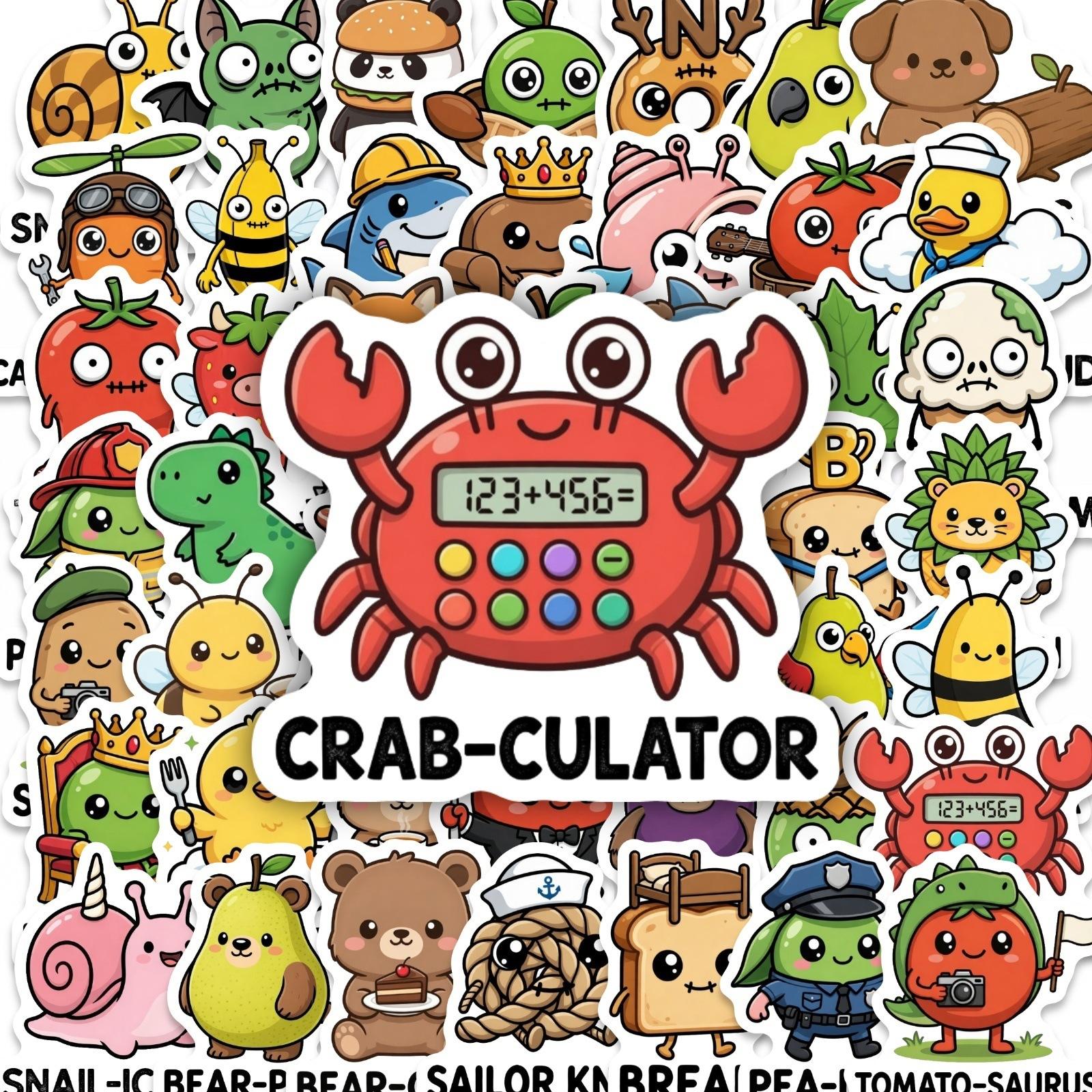 

Fun Homophonic Stalk Cartoon Animal Stickers 50 Non-Repeating Creative Food Fruit Graffiti Stickers Spot
