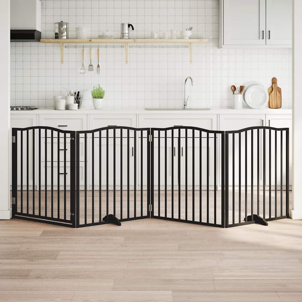 4 Piece Foldable Black Dog Gate 320 cm Poplar Wood