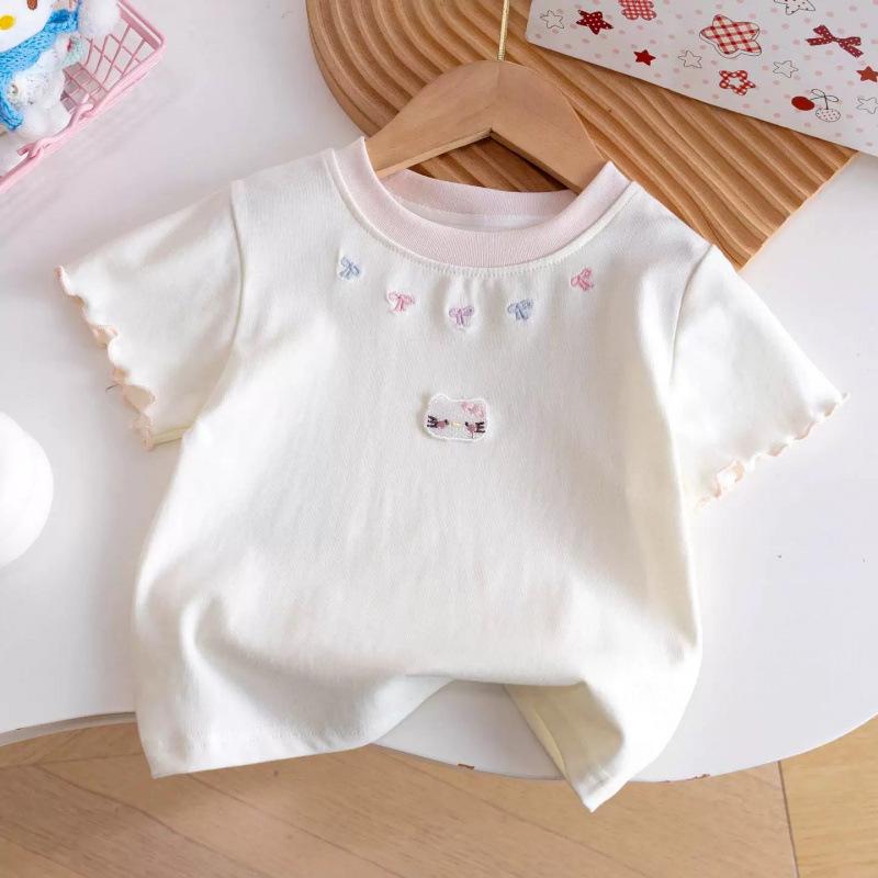 Girls Summer Thin T Shirt Korean Bow Short Sleeve Top Baby Versatile Half Sleeve Tee